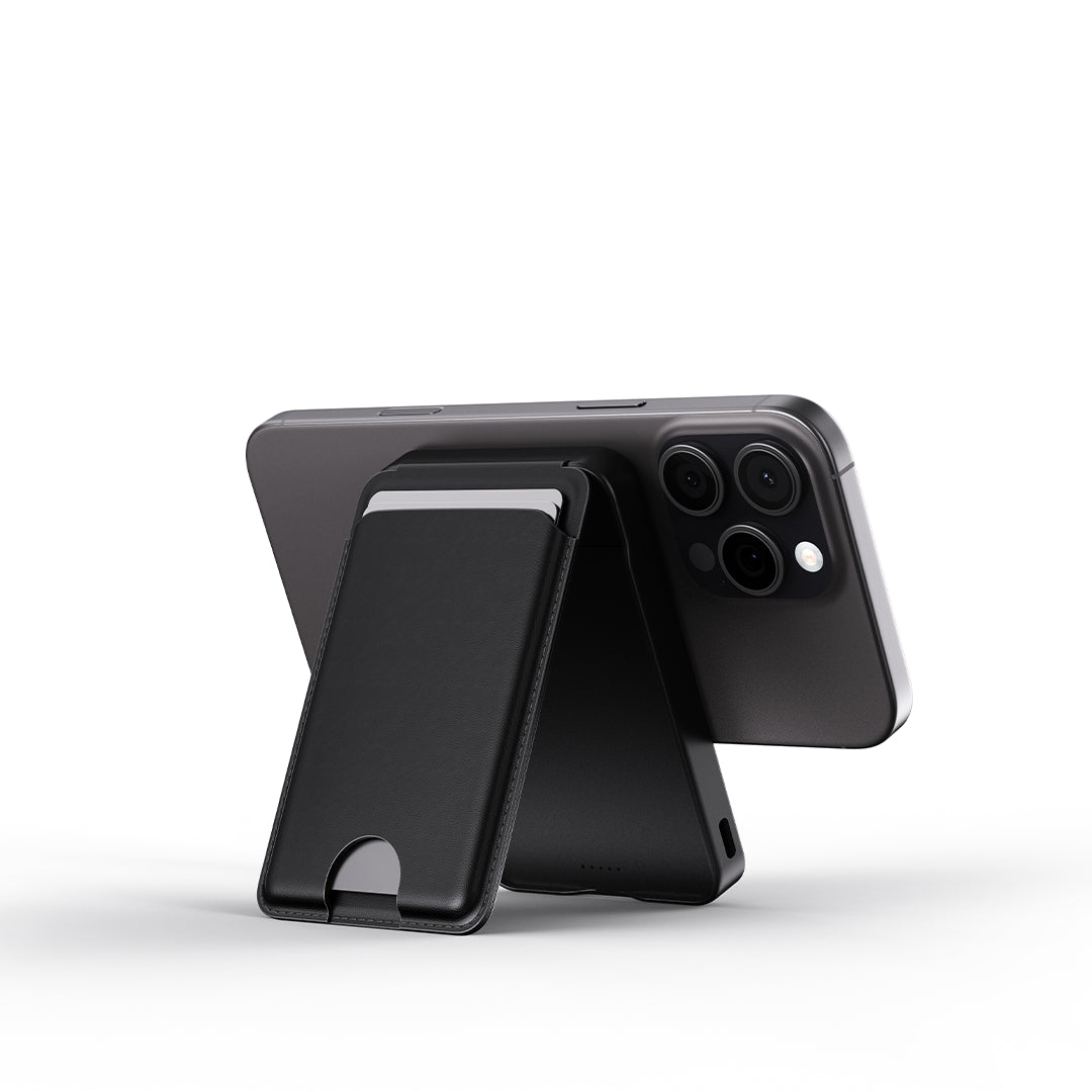 5000mAh Wallet Power Bank Wireless with Built-In Cable and Phone Stand