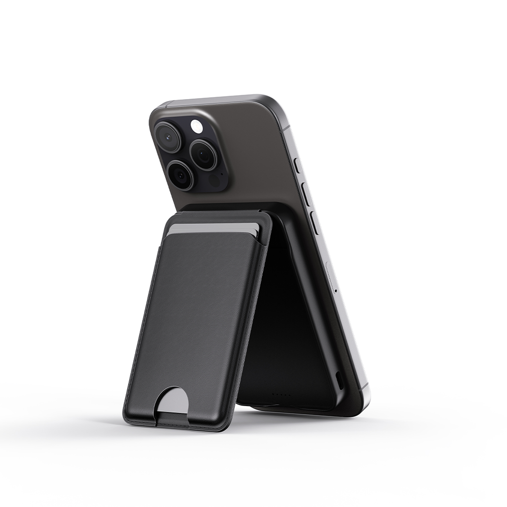 5000mAh Wallet Power Bank Wireless with Built-In Cable and Phone Stand