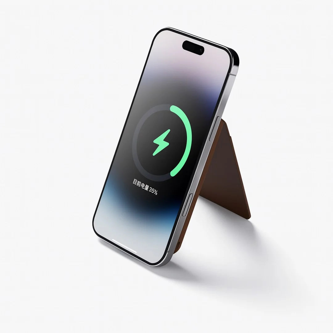 5000mAh Wallet Power Bank Wireless with Built-In Cable and Phone Stand