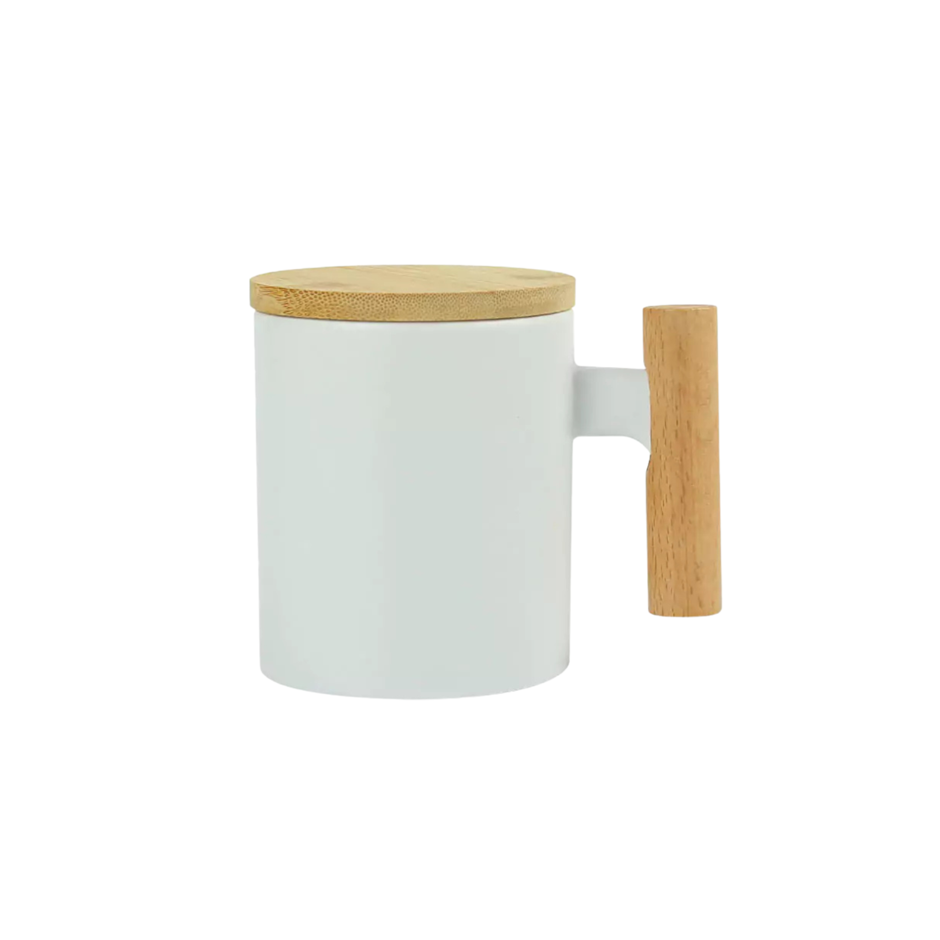 Ceramic Coffee Mugs with Bamboo Handle and Lid 380ml
