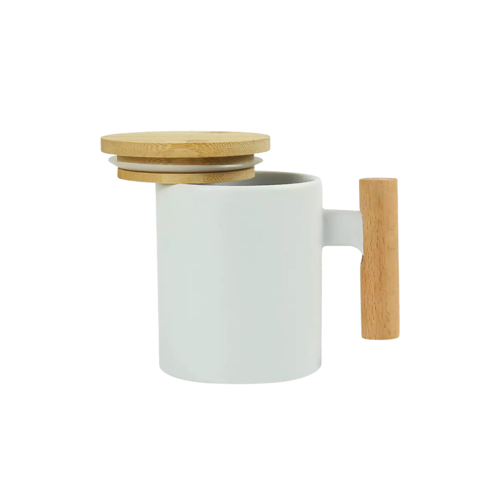 Ceramic Coffee Mugs with Bamboo Handle and Lid 380ml