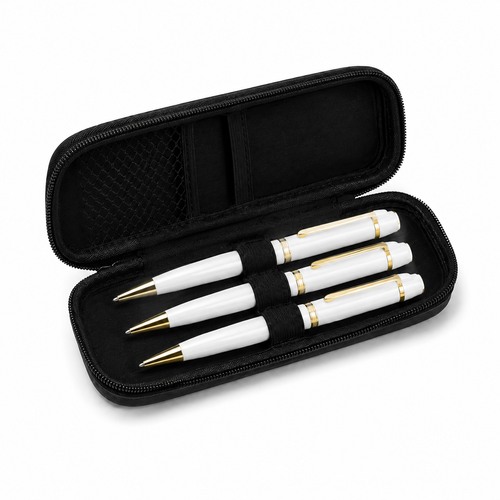 3-Piece Premium Glossy Metal Pen Set with Protective Pouch