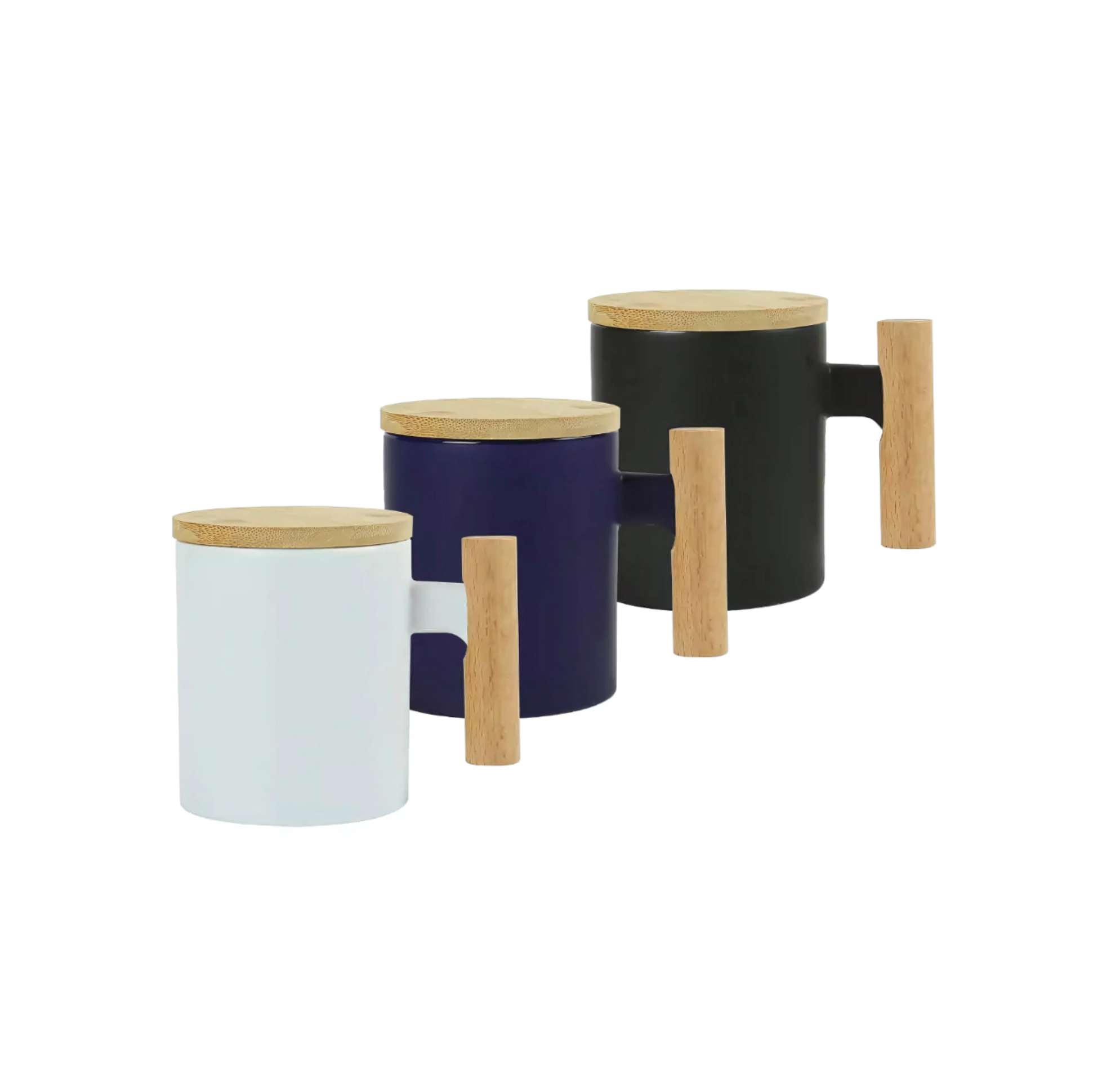 Ceramic Coffee Mugs with Bamboo Handle and Lid 380ml