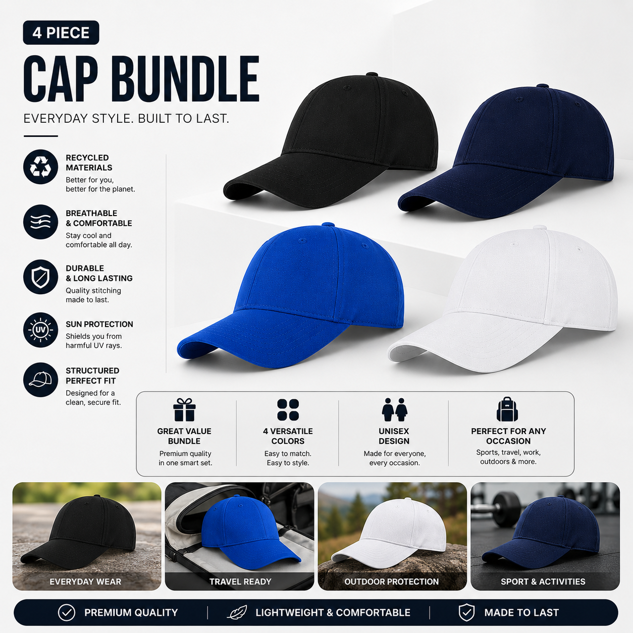 RPET 6 Panel DryNCool® Sport Cap (Pack of 4)