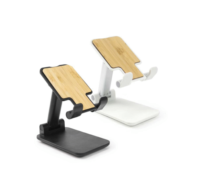 Bamboo foldable phone stand with adjustable height for desk use in UAE