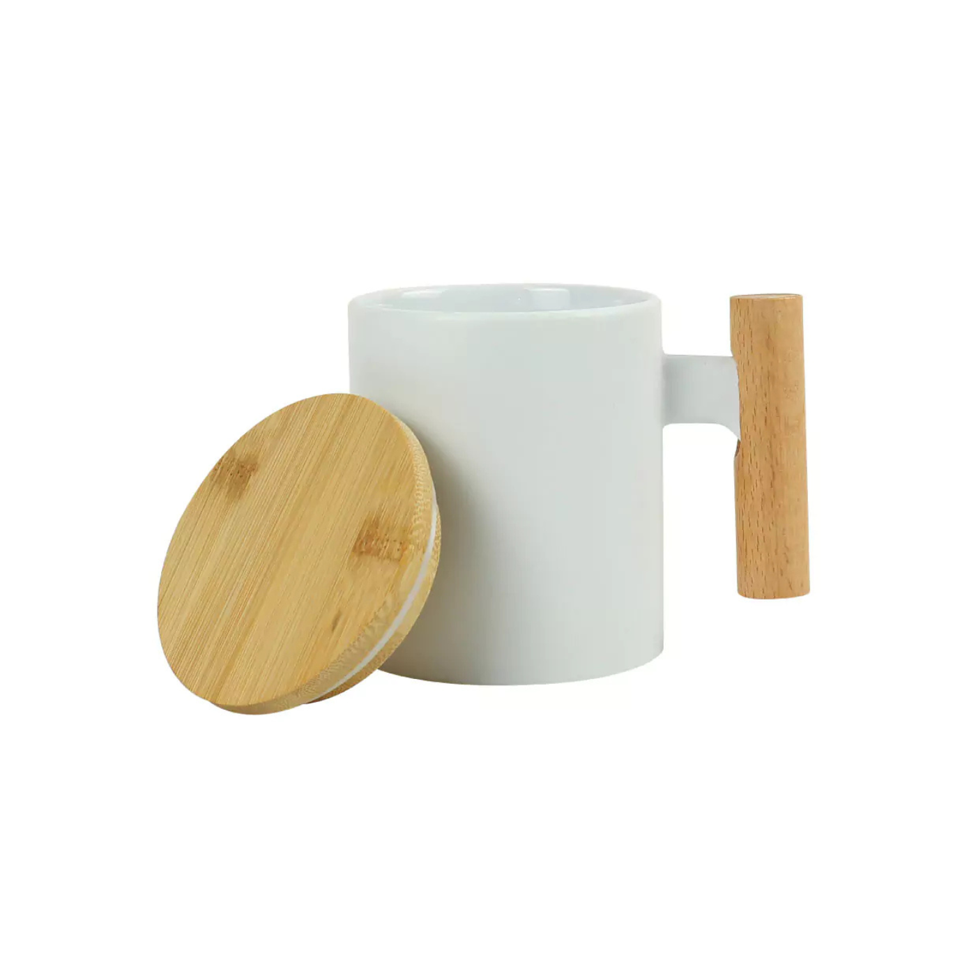 Ceramic Coffee Mugs with Bamboo Handle and Lid 380ml