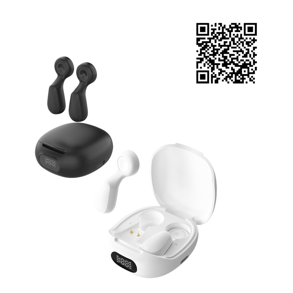 Compact TWS Bluetooth 5.4 earbuds with charging case