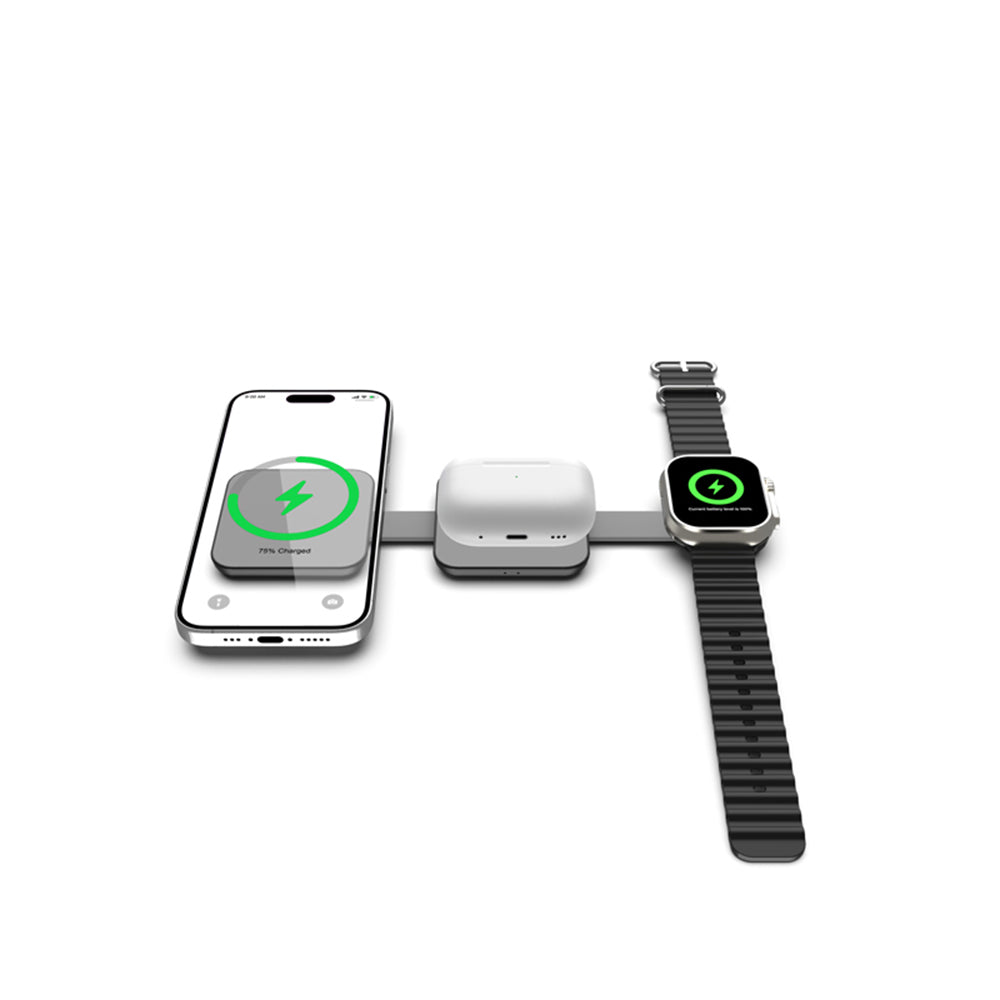 Compact 3 in 1 Wireless Charger with 18W & 15W Fast Charging