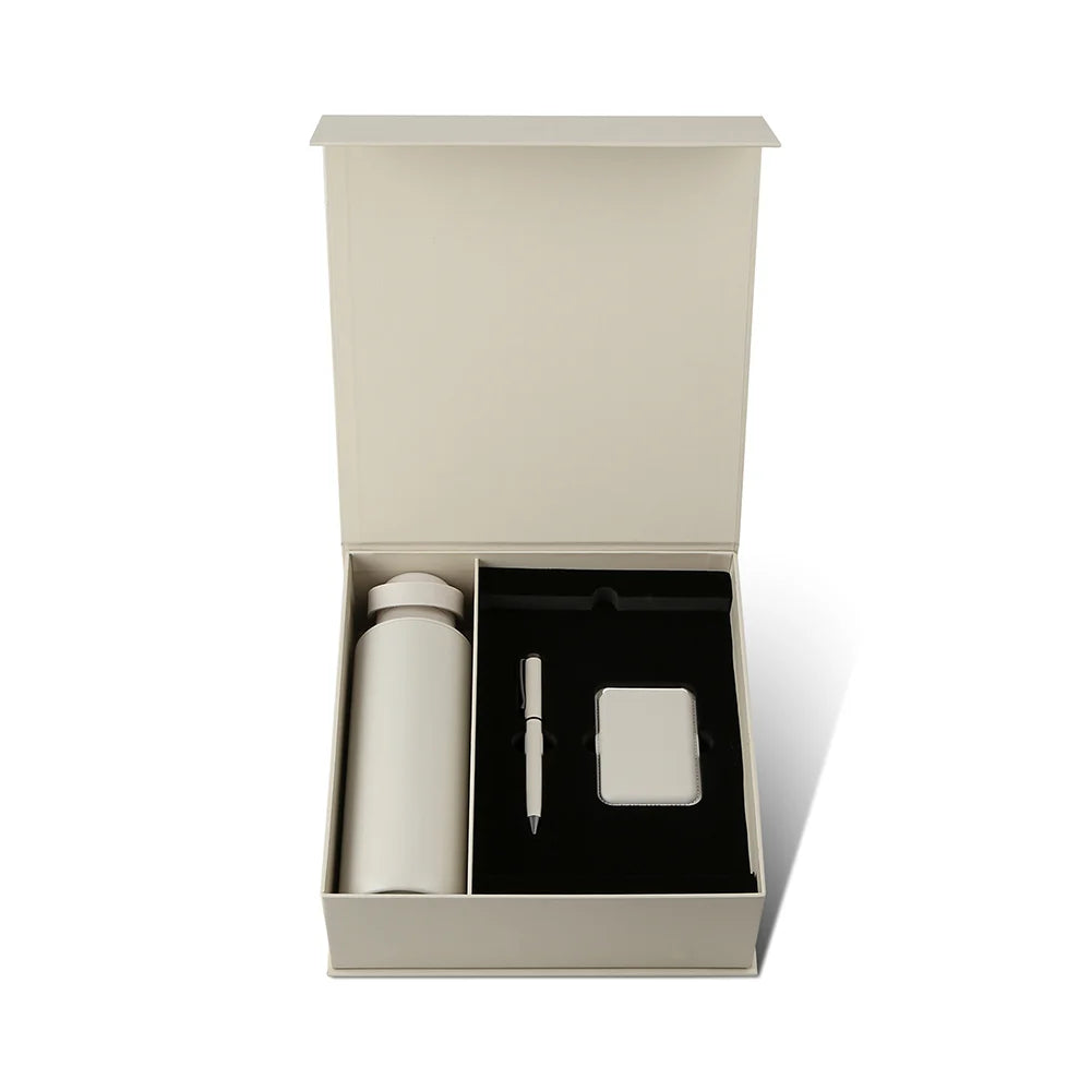 Premium Gift Set with 600ml Vacuum Bottle, PU Notebook & Metal Pen