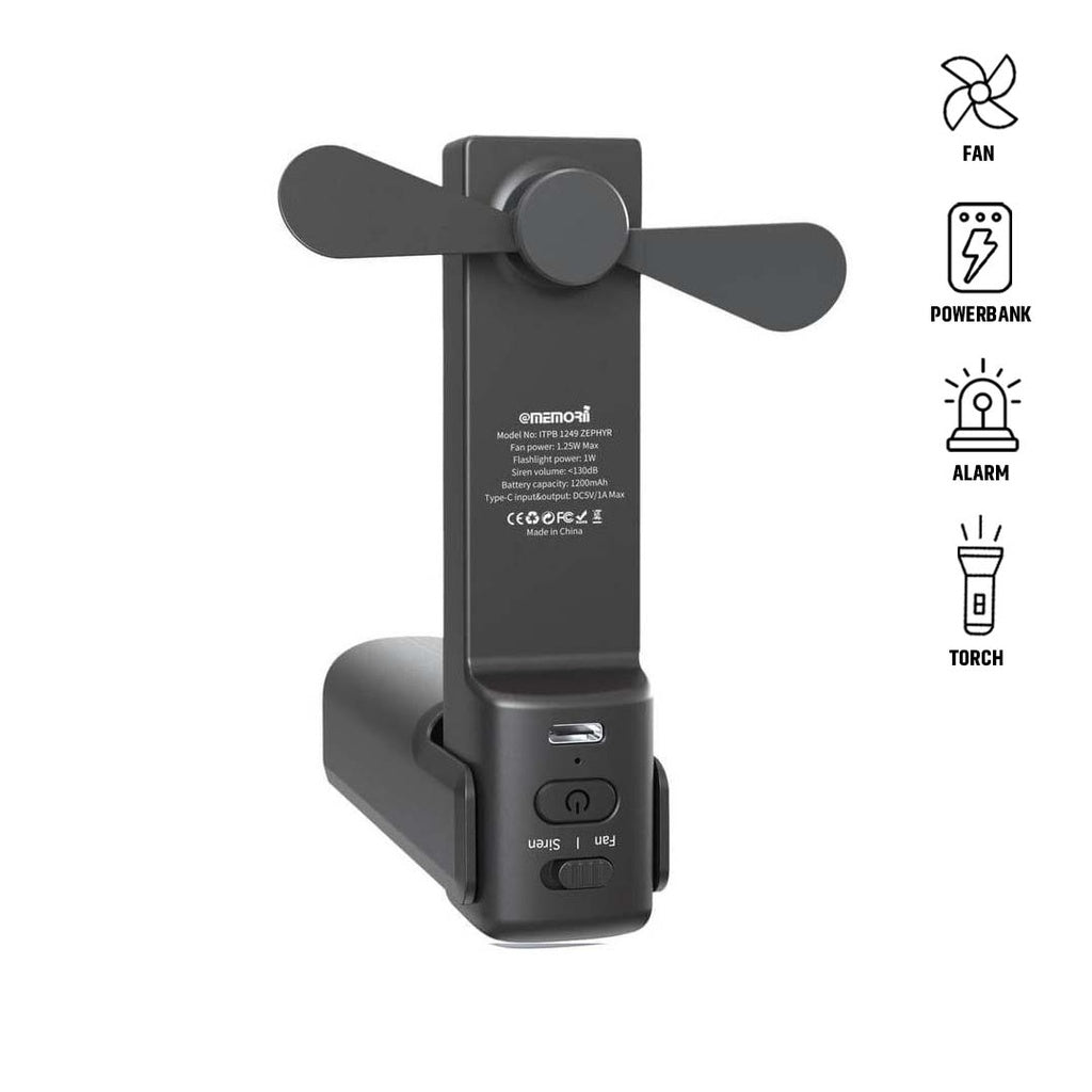 memorii 4-in-1 (Fan, Power bank, Safety Alarm & Torch)