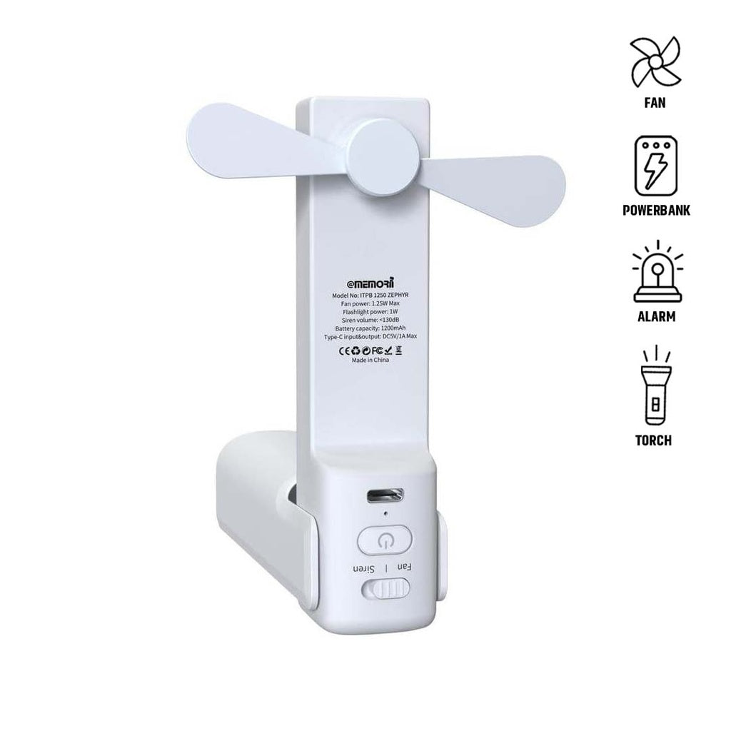 memorii 4-in-1 (Fan, Power bank, Safety Alarm & Torch)