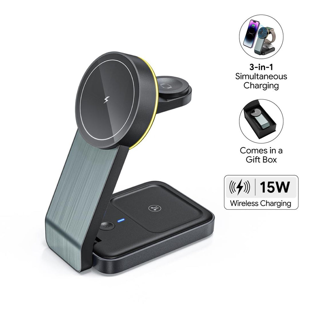 3 in 1 Wireless Fast Charging Station with Ambient Light by Memorii