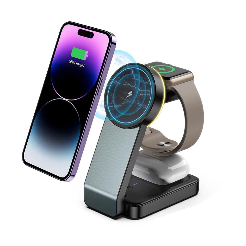 3 in 1 Wireless Fast Charging Station with Ambient Light by Memorii