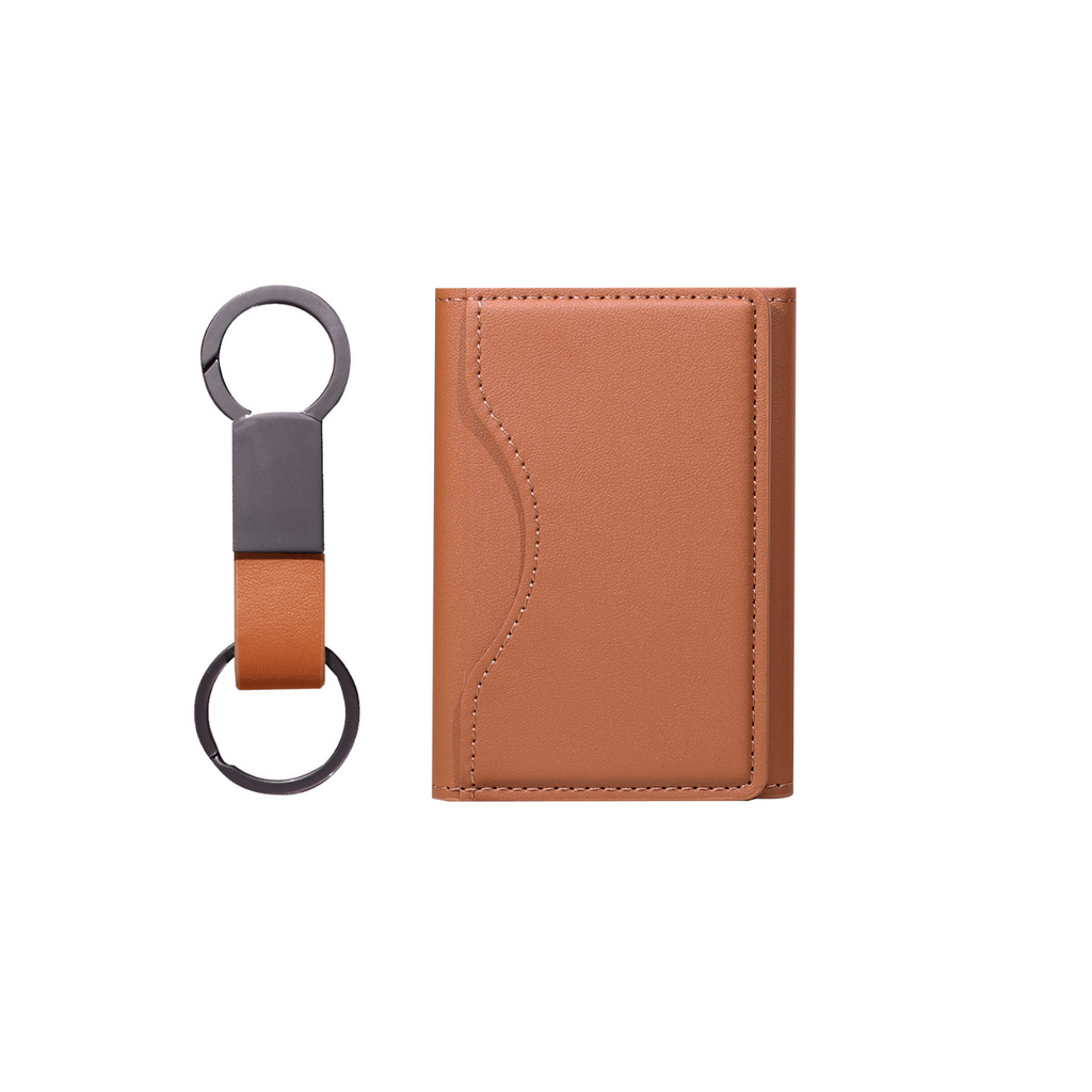 Premium MagSafe PU Leather Card Holder & Metal Keychain Bundle Set