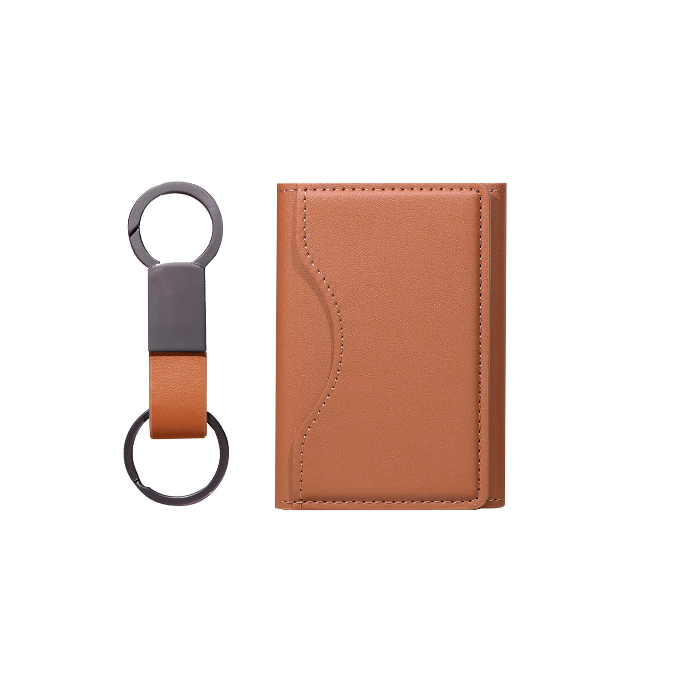 Premium MagSafe PU Leather Card Holder & Metal Keychain Bundle Set