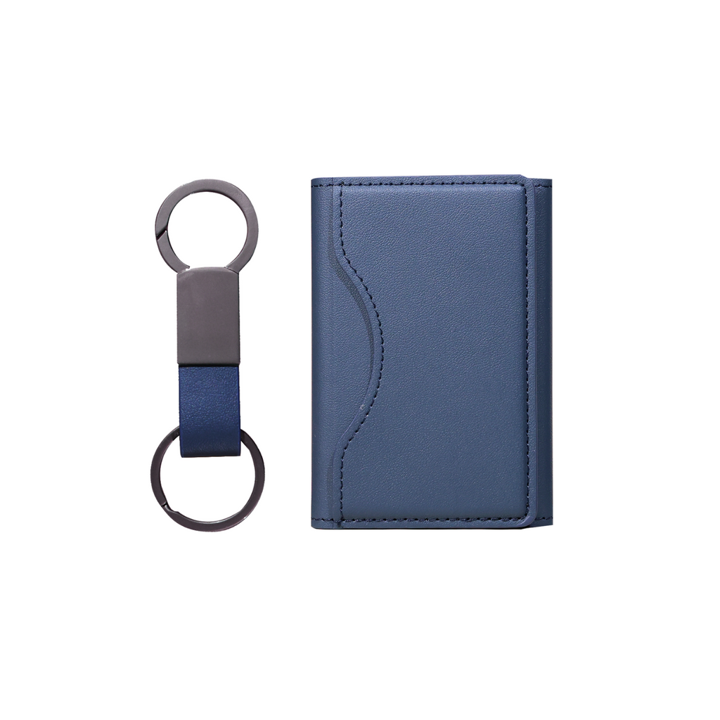 Premium MagSafe PU Leather Card Holder & Metal Keychain Bundle Set