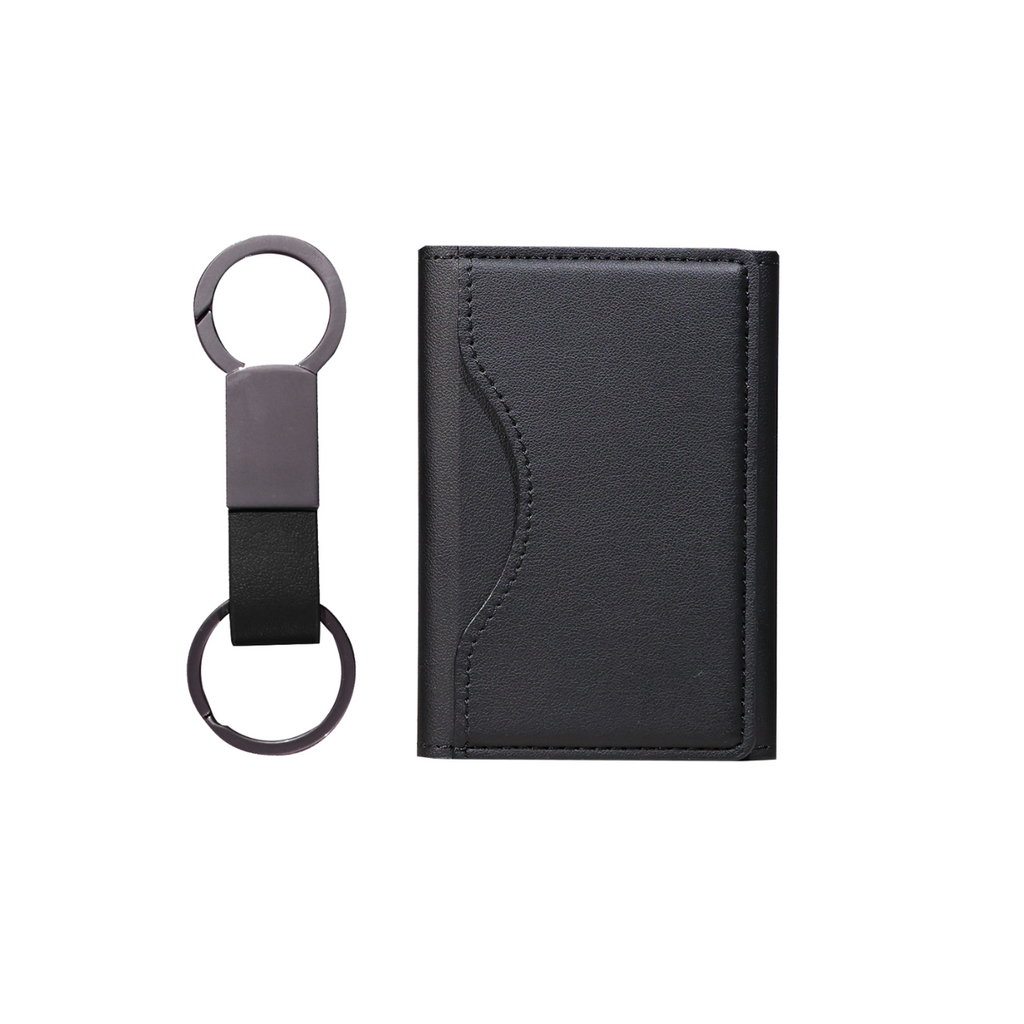Premium MagSafe PU Leather Card Holder & Metal Keychain Bundle Set
