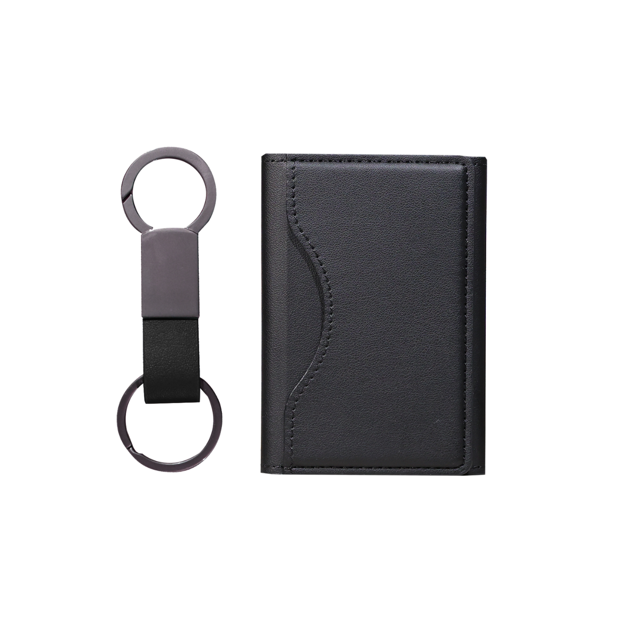Premium MagSafe PU Leather Card Holder & Metal Keychain Bundle Set
