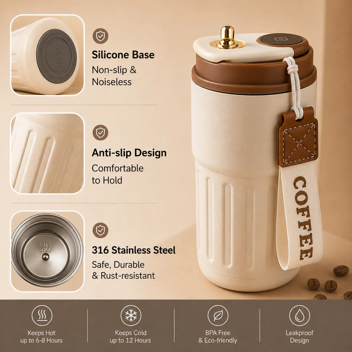 WELLZ COFFEE 460ml Smart Temperature Travel Mug
