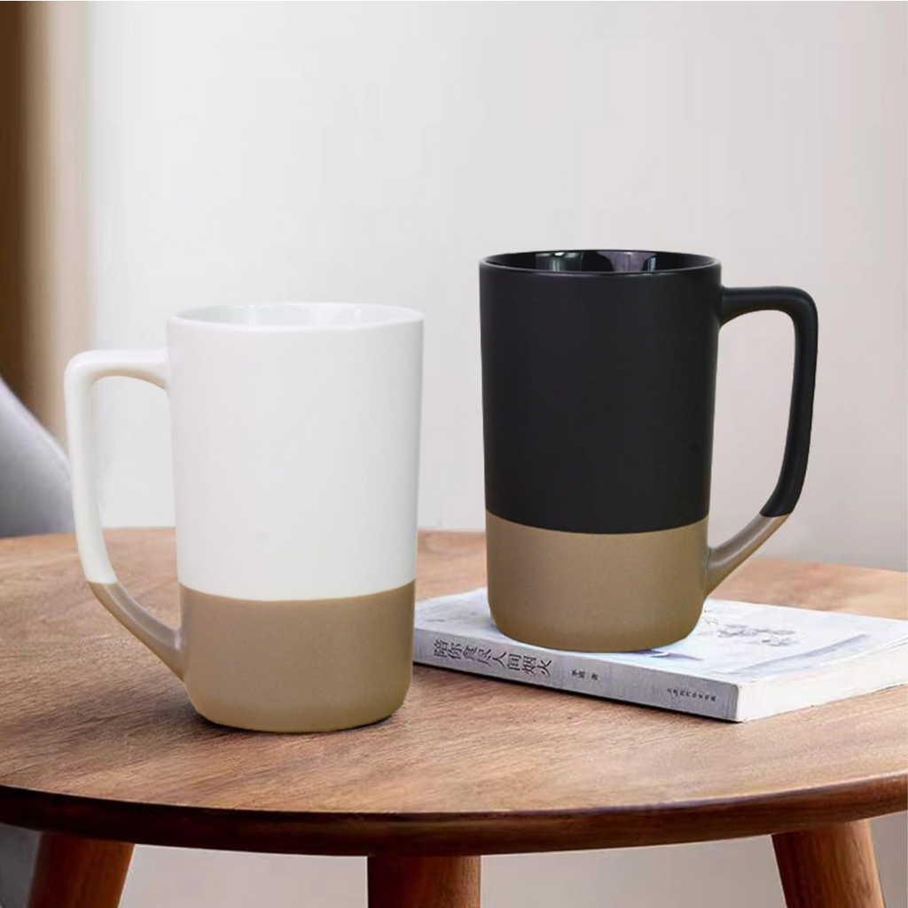 Two-toned Ceramic Mugs with Clay Bottom and Bamboo Lid – 460ml