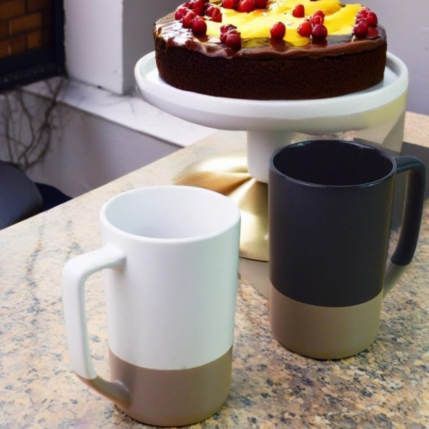 Two-toned Ceramic Mugs with Clay Bottom and Bamboo Lid – 460ml