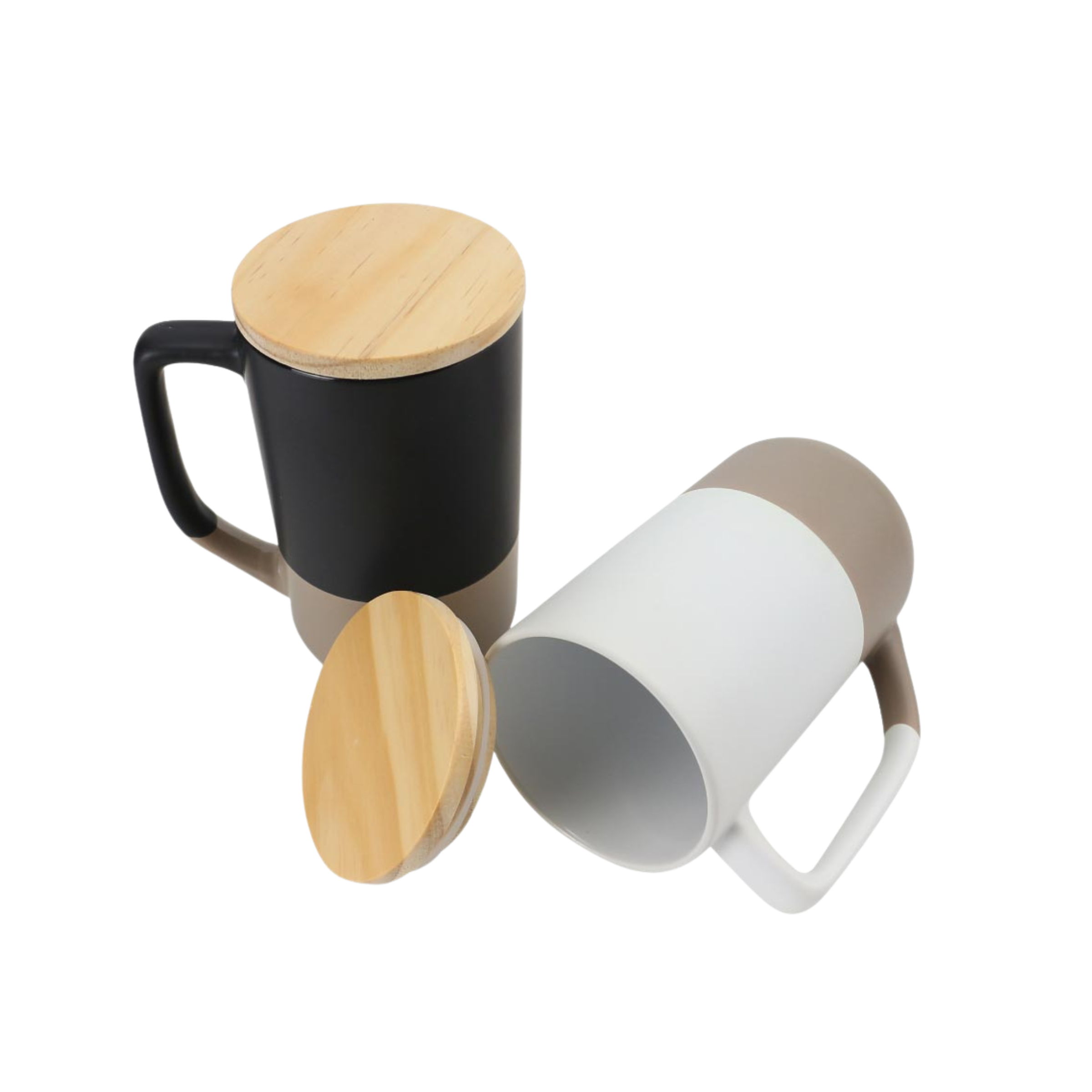 Two-toned Ceramic Mugs with Clay Bottom and Bamboo Lid – 460ml