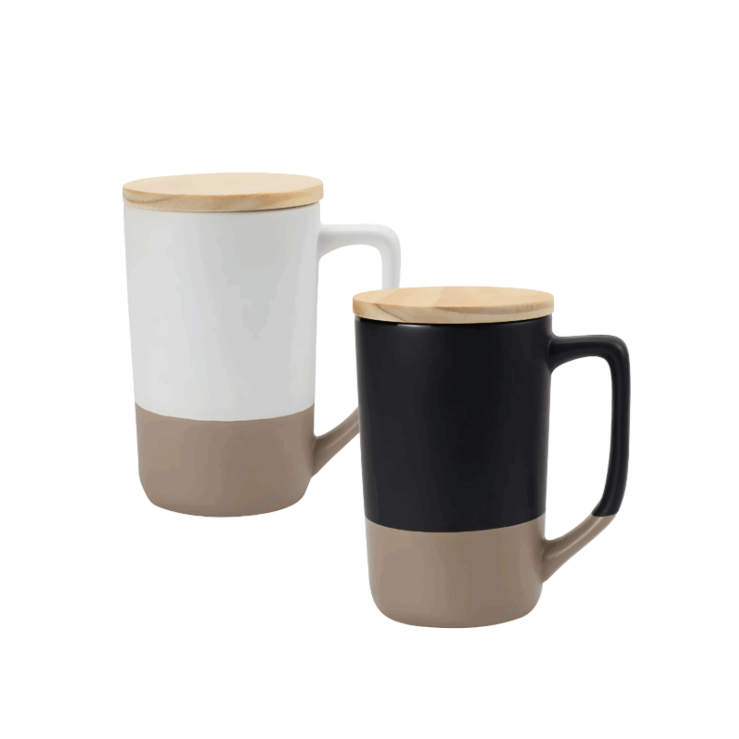 Two-toned Ceramic Mugs with Clay Bottom and Bamboo Lid – 460ml