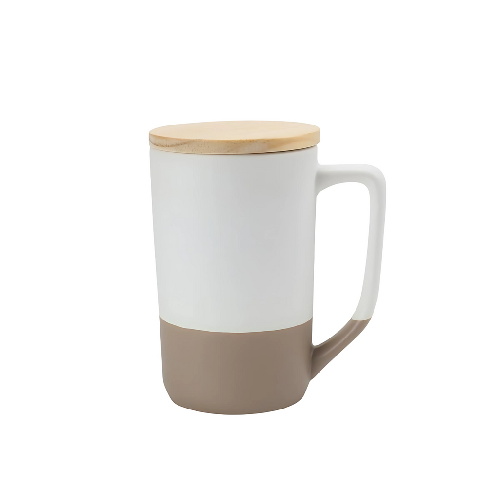 Two-toned Ceramic Mugs with Clay Bottom and Bamboo Lid – 460ml