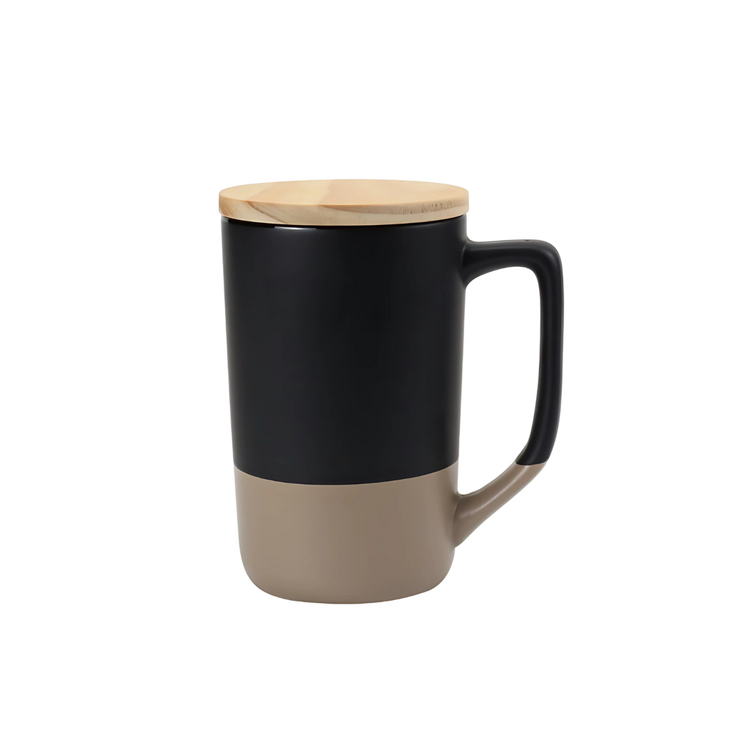 Two-toned Ceramic Mugs with Clay Bottom and Bamboo Lid – 460ml