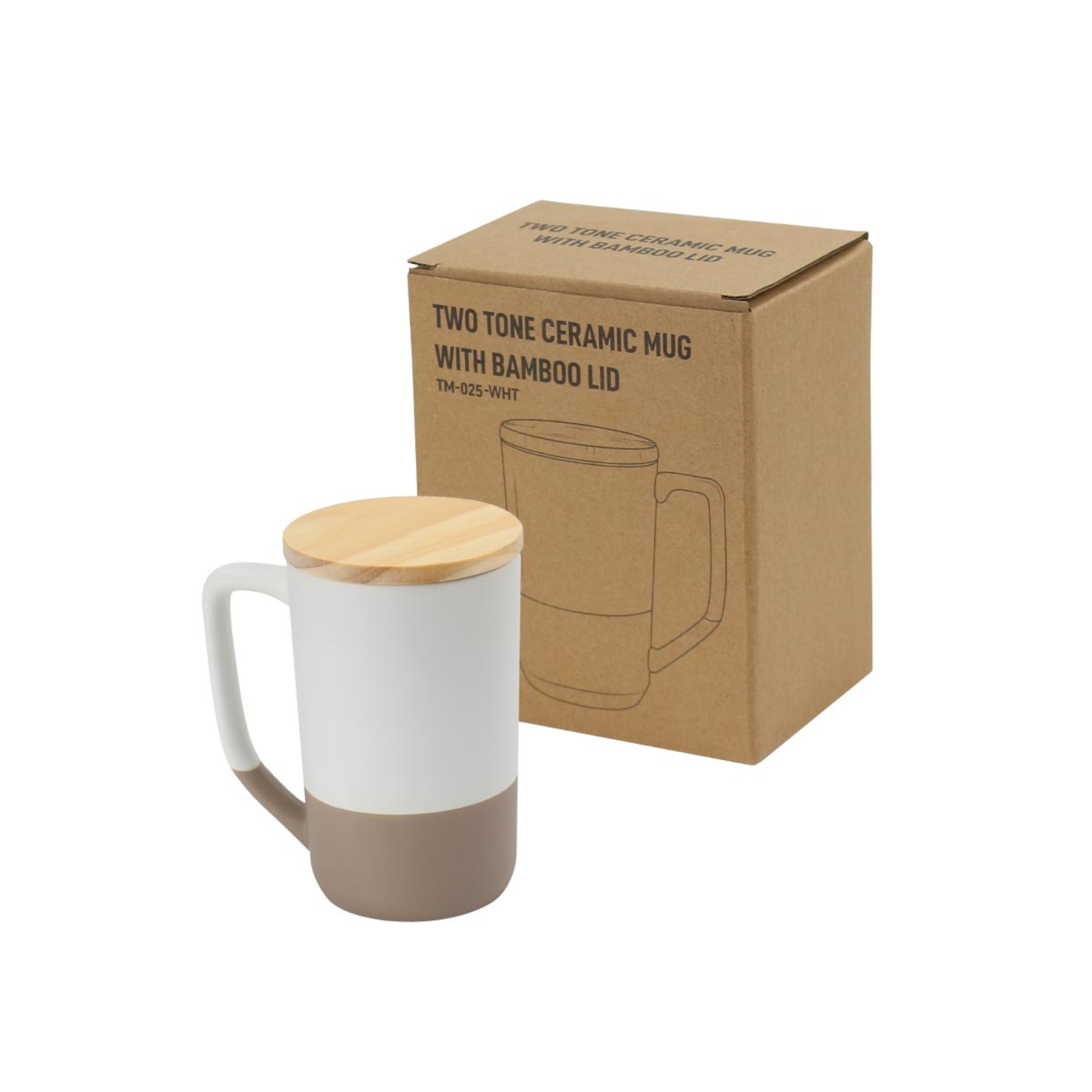 Two-toned Ceramic Mugs with Clay Bottom and Bamboo Lid – 460ml