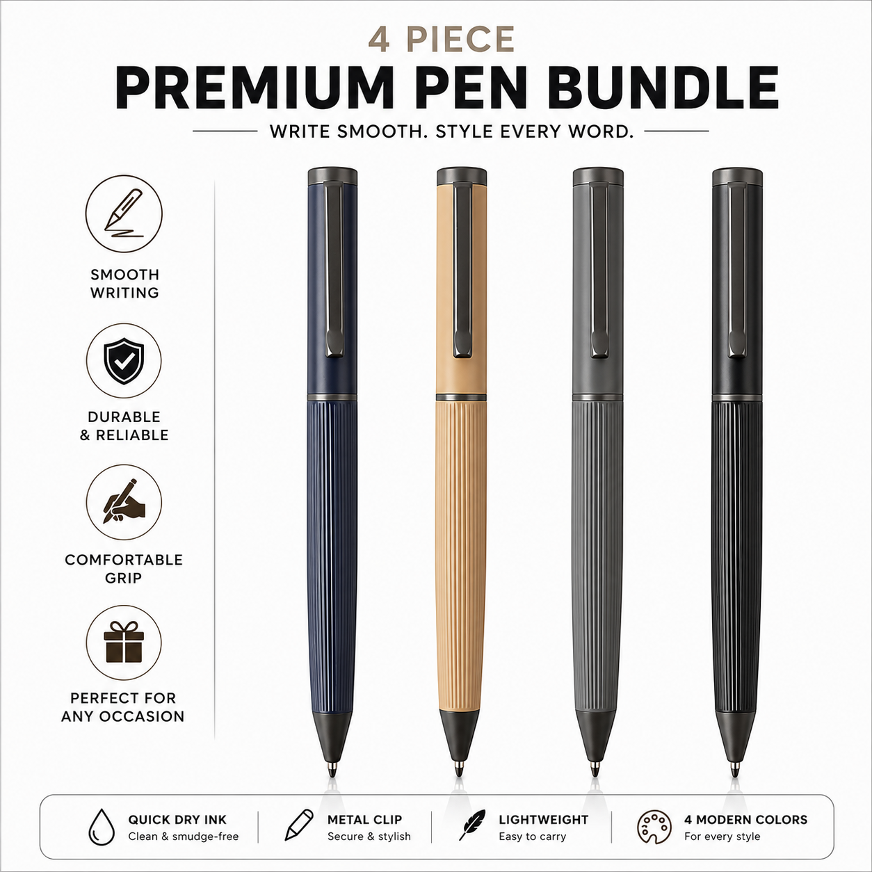 Premium SS & Copper Metal Pen Bundle (4 Pieces)