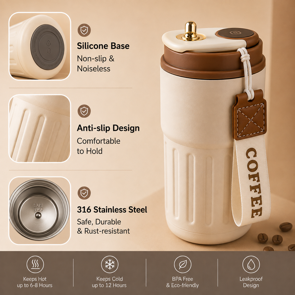 WELLZ COFFEE 460ml Smart Temperature Travel Mug