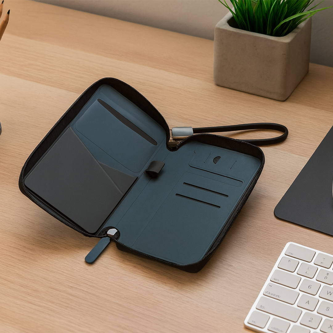 Leather Travel Case with Integrated Charging Cable